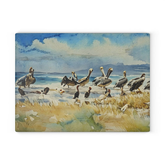 The Nerdy Birder - Coastal Wildlife Glass Cutting Board | Kitchen Décor, Bird Lovers Gift, Beach House Accessory