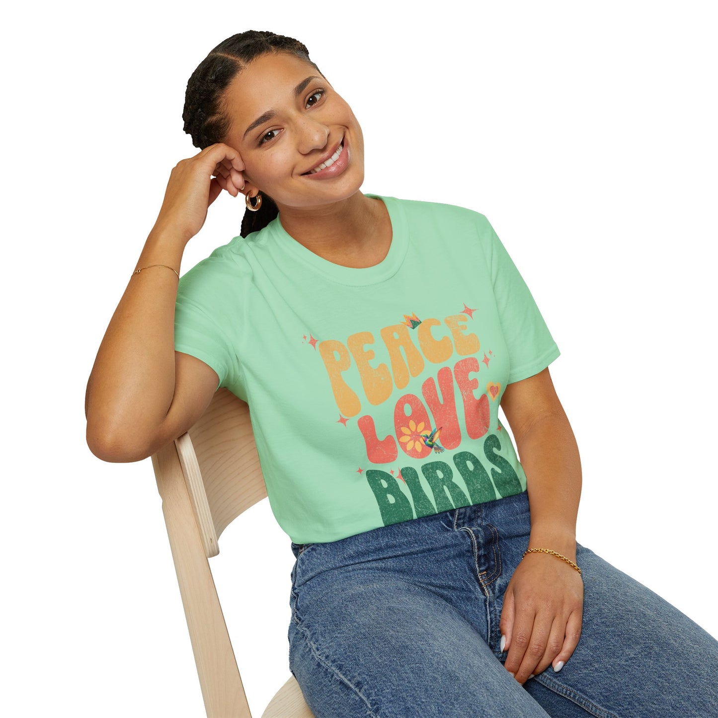 Peace Love Birds Unisex Softstyle T-Shirt - Retro Vibe Tee for Casual Wear