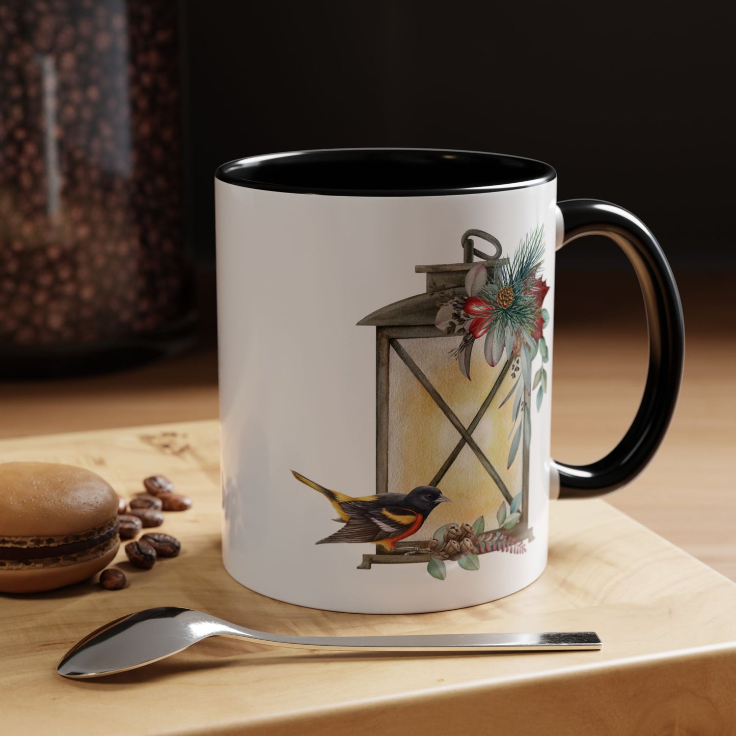 Cozy Christmas Lantern Accent Coffee Mug – Perfect Gift for Bird Lovers