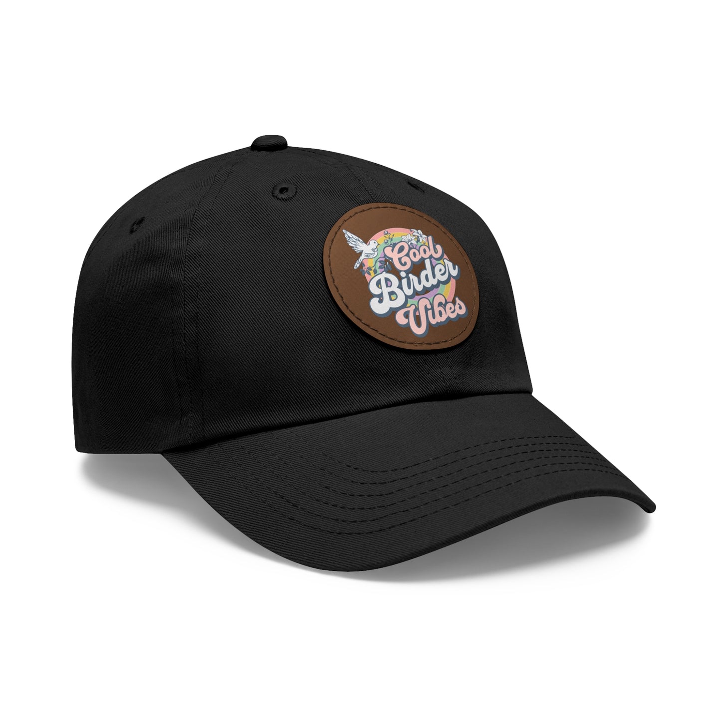 The Nerdy Birder - "Cool Birder Vibes" Dad Hat, Leather Patch Cap, Perfect Gift for Dads, Nature Lovers, Casual Style Cap, Summer Accessories