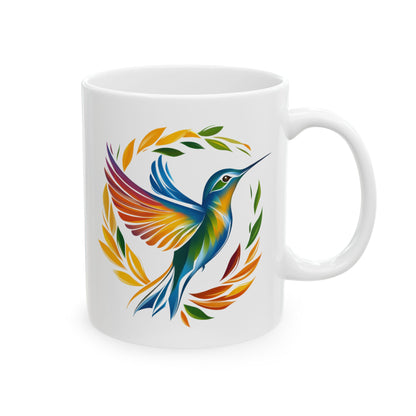 Hummingbird Rainbow White Ceramic Mug