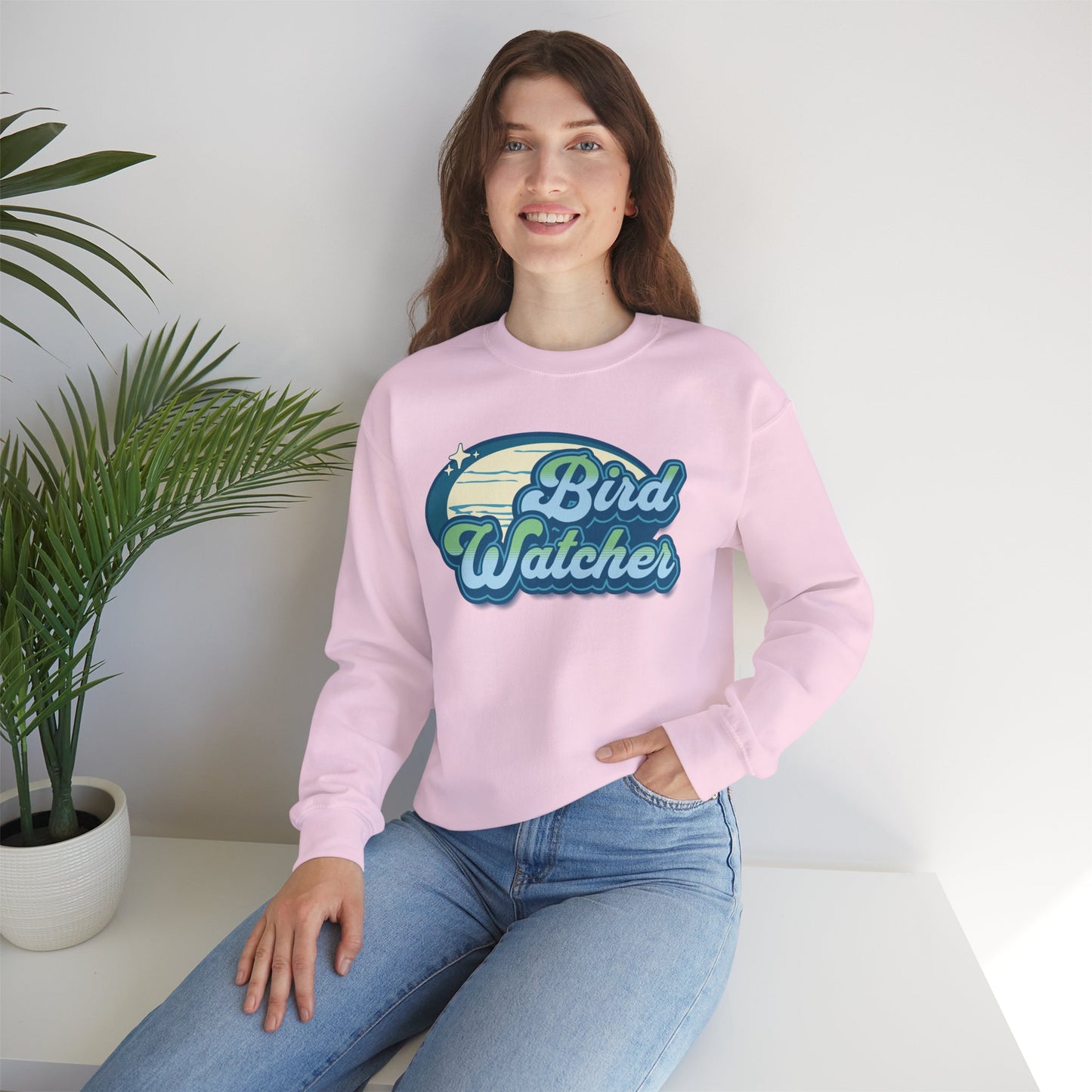 Bird Watcher Teal Graphic Unisex Crewneck Sweatshirt