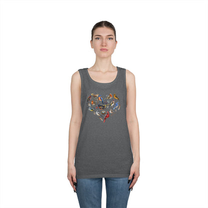 I'm A Nerdy Birder Bird Heart Tank Top, Gift for Bird Lovers, Unisex Summer Wear, Nature Lover's Apparel, Fun Casual Tank