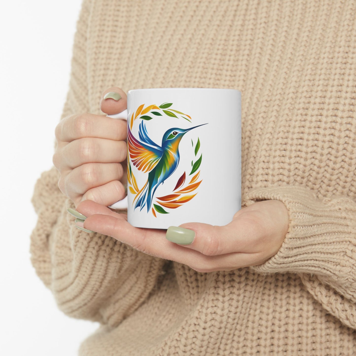 Hummingbird Rainbow White Ceramic Mug