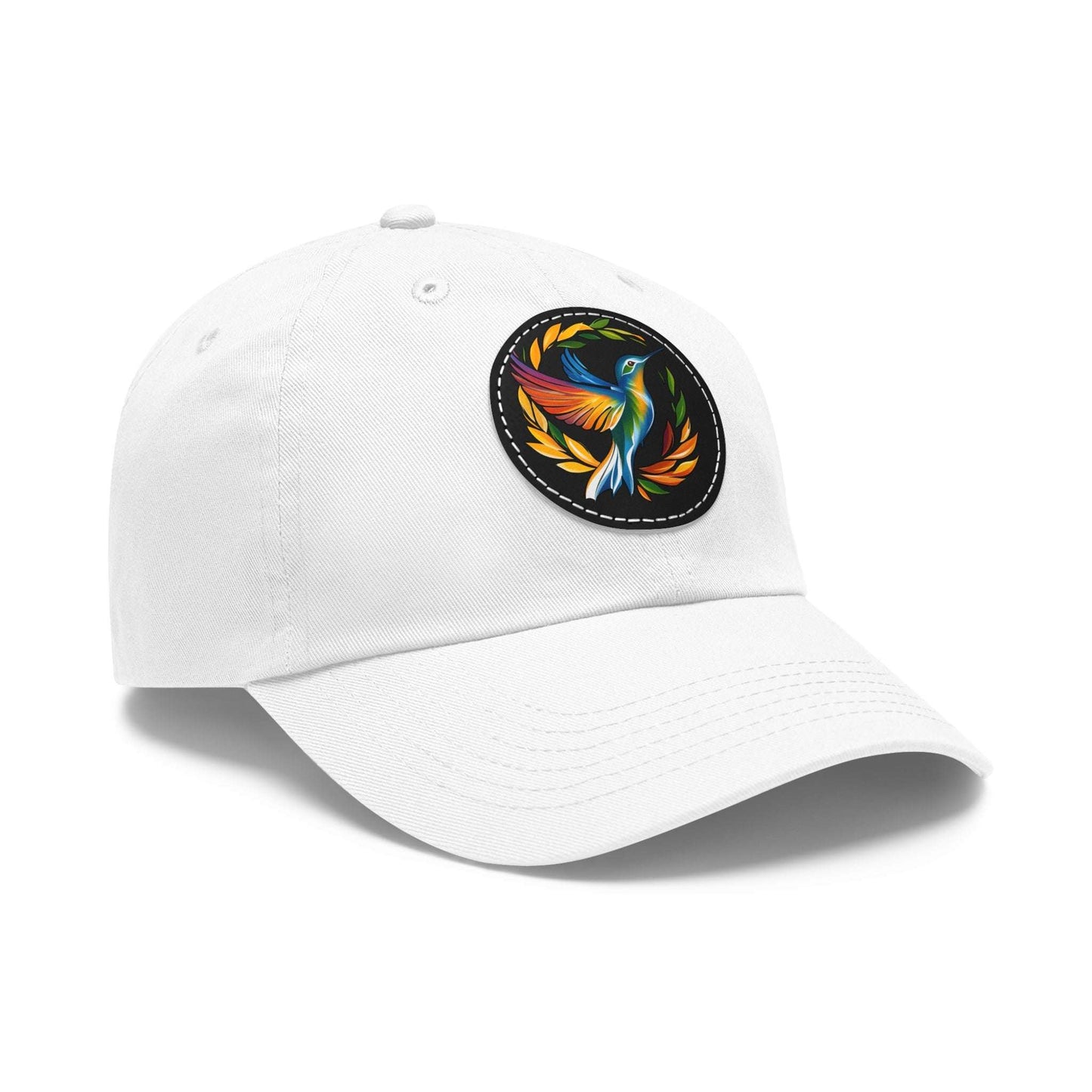 The Nerdy Birder - Modern Rainbow Hummingbird Dad Hat, Leather Patch Cap, Perfect Gift for Dads, Nature Lovers, Casual Style Cap, Summer Accessories