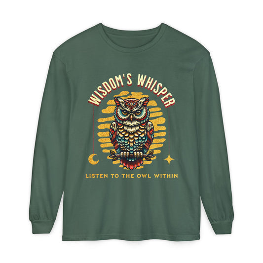 Wisdom's Whisper Owl Long Sleeve T-Shirt for Unisex - Listen to the Owl Within, Perfect Gift for Nature Lovers