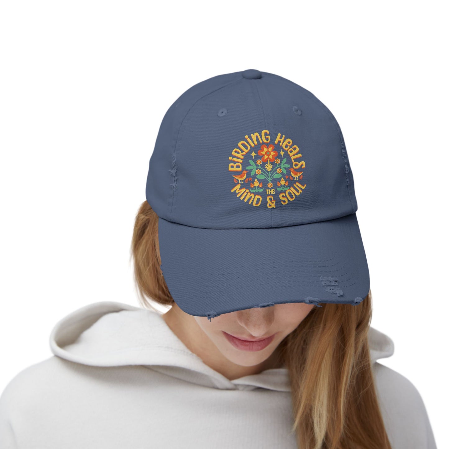 Birding Heals The Mind & Soul Unisex Distressed Cap - - Perfect Gift for Nature Lovers