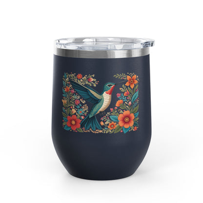 Hummingbird In Bloom Wine Tumbler- 12oz Insulated Cup