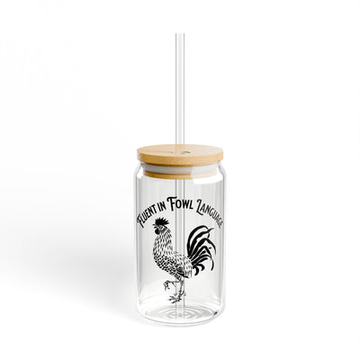 The Nerdy Birder Fluent In Fowl Language 16oz Sipper Glass With Bamboo Lid