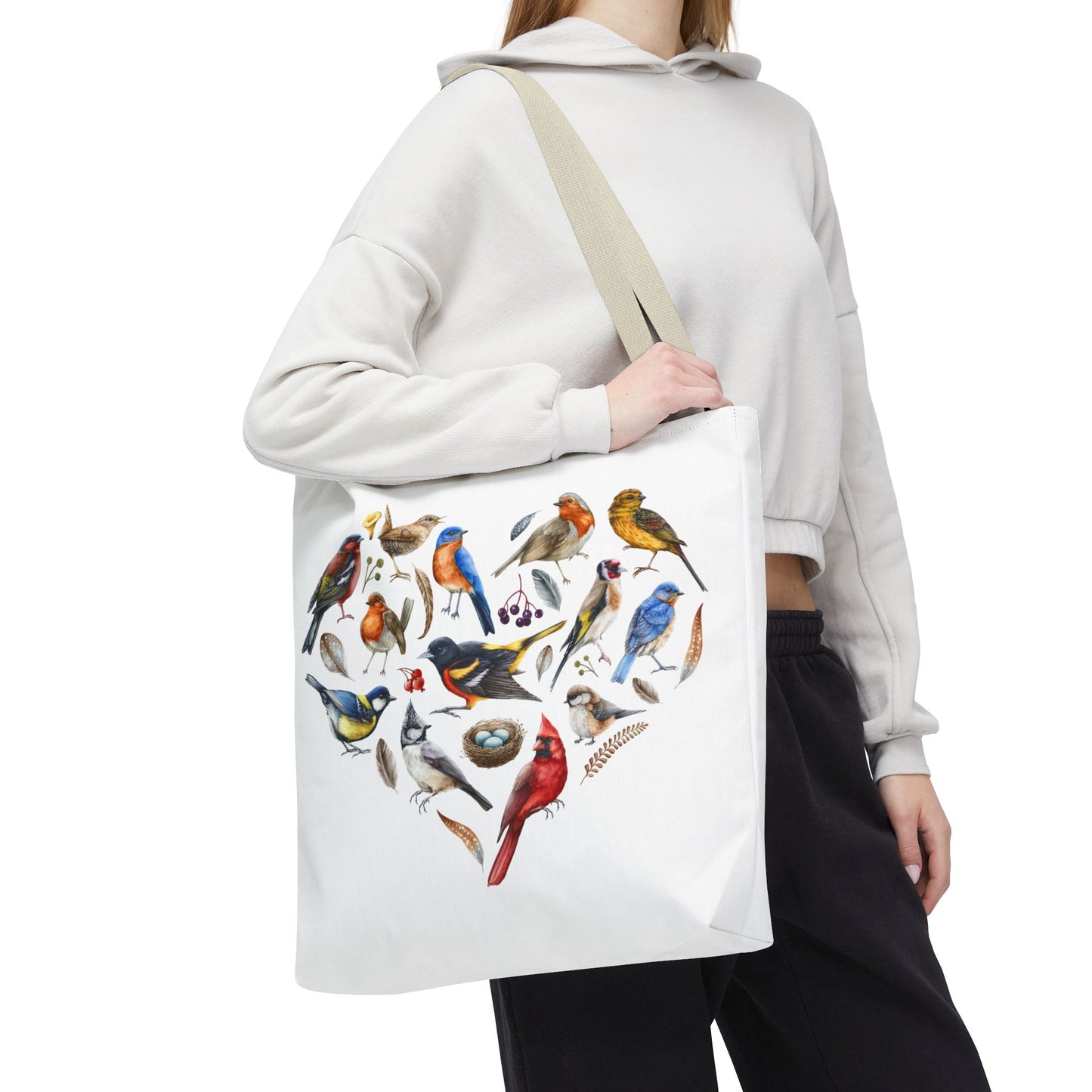 Bird Lovers Tote Bag - Colorful Heart Design for Nature Enthusiasts