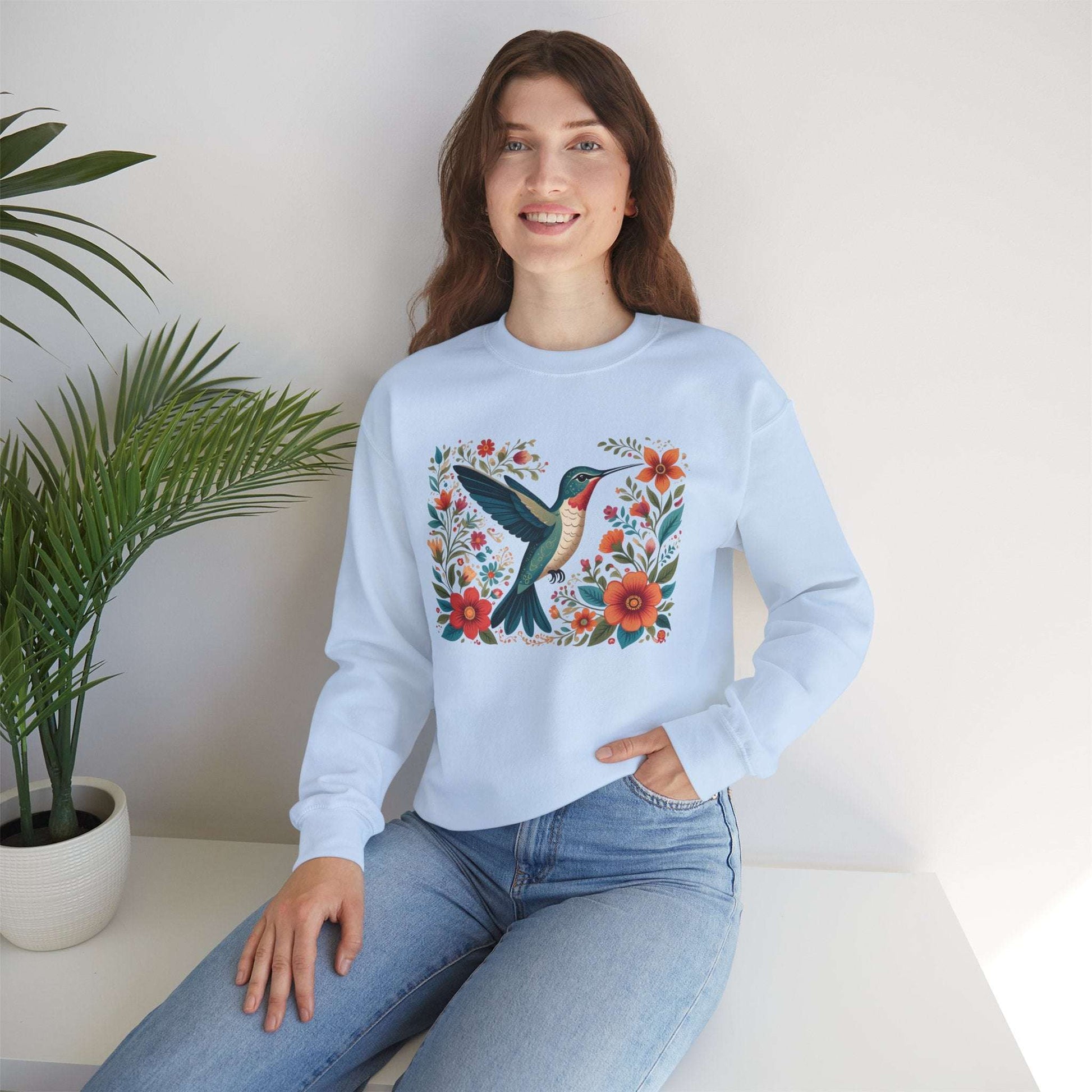 Hummingbird In Bloom Graphic Unisex Crewneck Sweatshirt