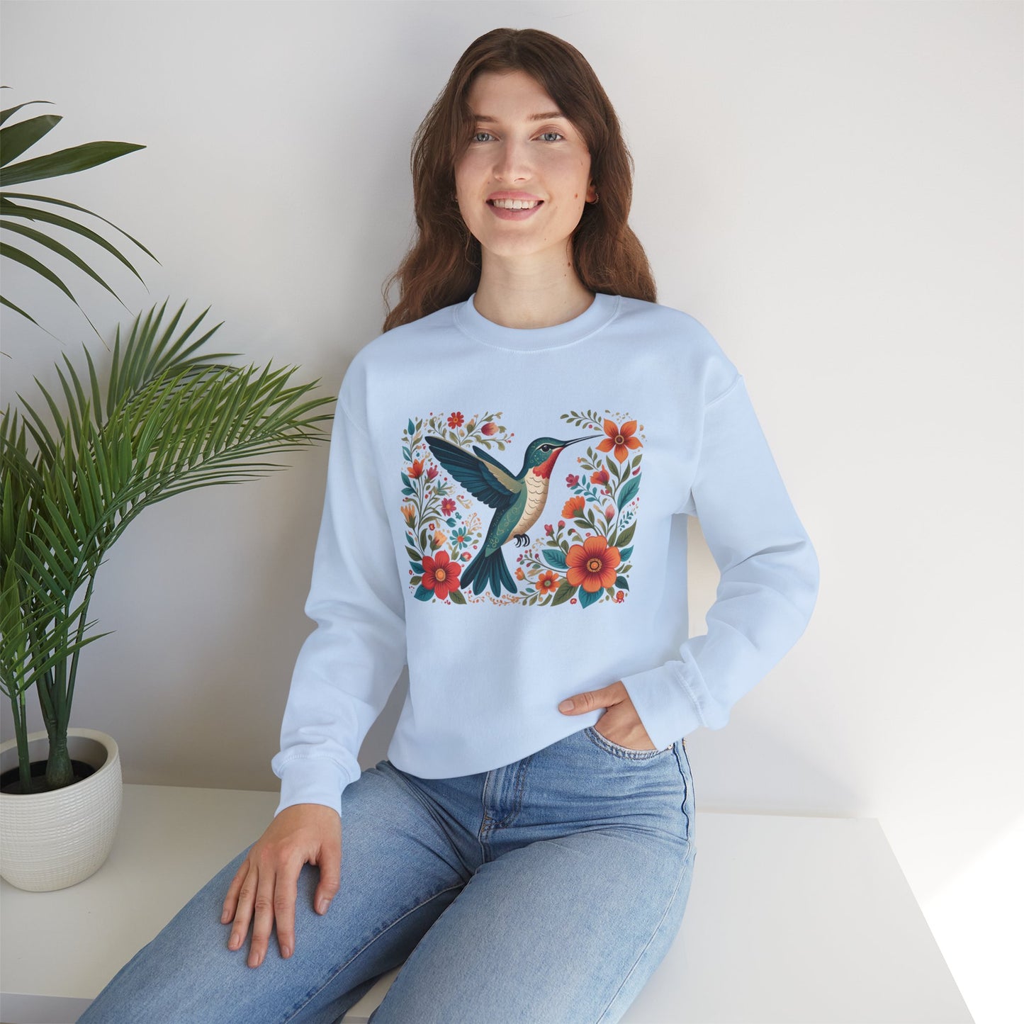 Hummingbird In Bloom Graphic Unisex Crewneck Sweatshirt