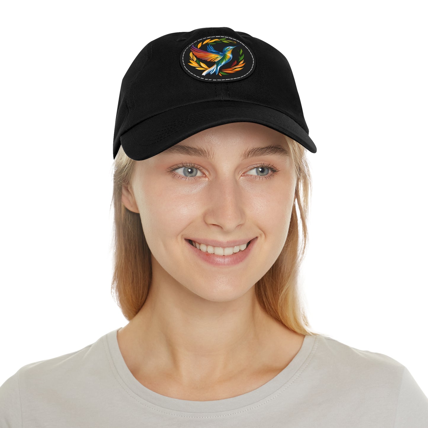 Hummingbird Rainbow Hat Leather Patch Cap