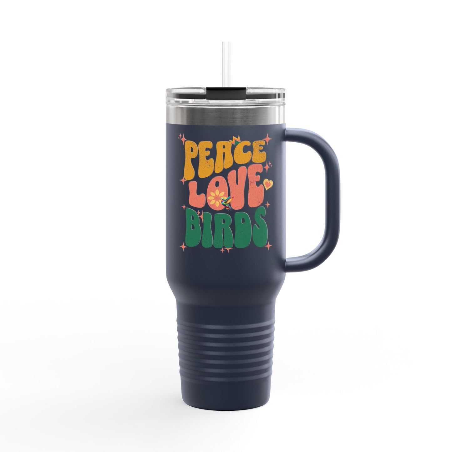 The Nerdy Birder Peace Love Birds Insulated Travel Mug, 40oz