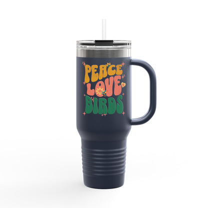 The Nerdy Birder Peace Love Birds Insulated Travel Mug, 40oz