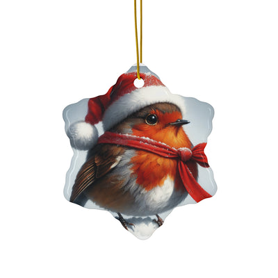 Christmas Robin Bird Ceramic Ornament - Festive Holiday Decor