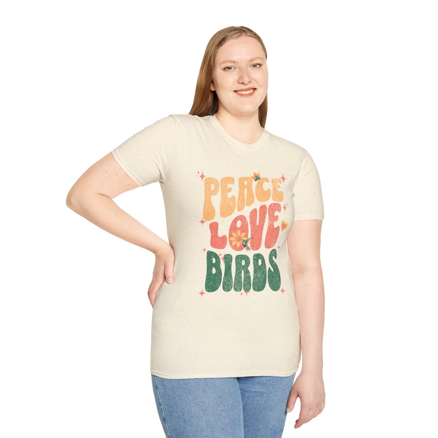 Peace Love Birds Unisex Softstyle T-Shirt - Retro Vibe Tee for Casual Wear