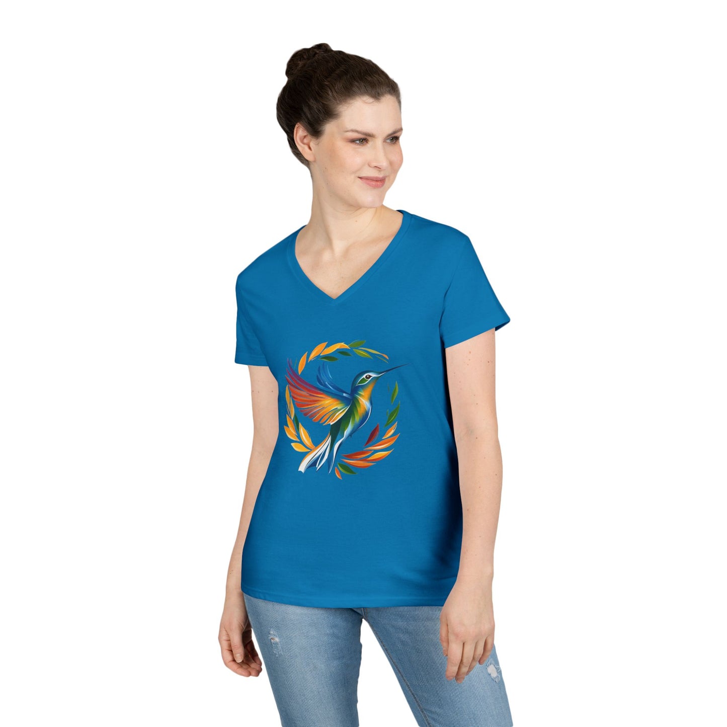 Rainbow Hummingbird Ladies' V-Neck T-Shirt