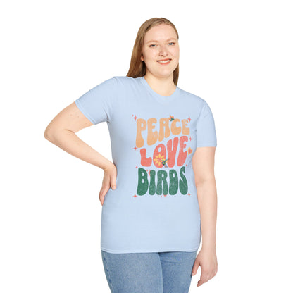 Peace Love Birds Unisex Softstyle T-Shirt - Retro Vibe Tee for Casual Wear