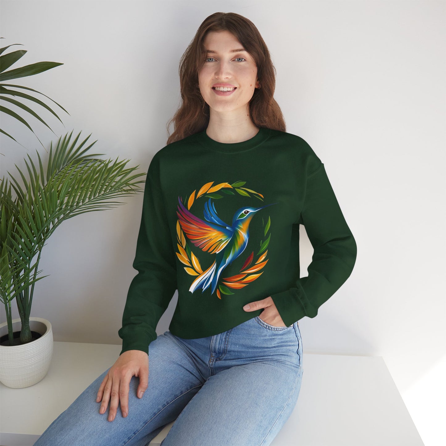 Hummingbird Rainbow Graphic Unisex Crewneck Sweatshirt