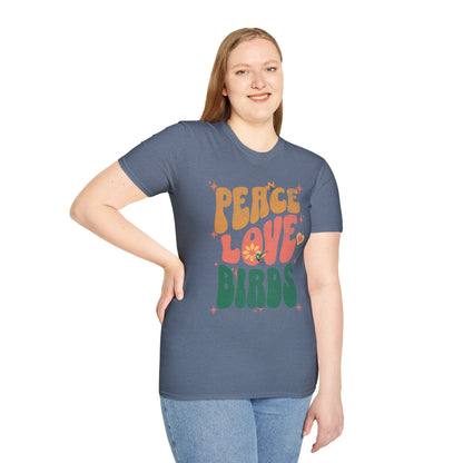 Peace Love Birds Unisex Softstyle T-Shirt - Retro Vibe Tee for Casual Wear