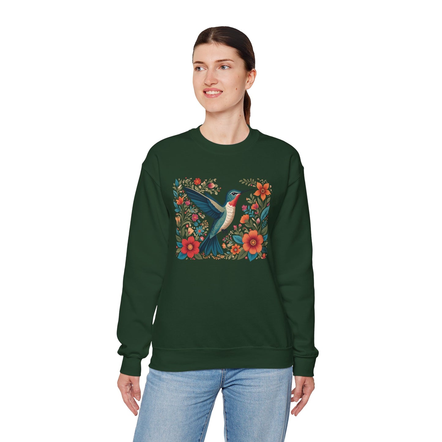 Hummingbird In Bloom Graphic Unisex Crewneck Sweatshirt