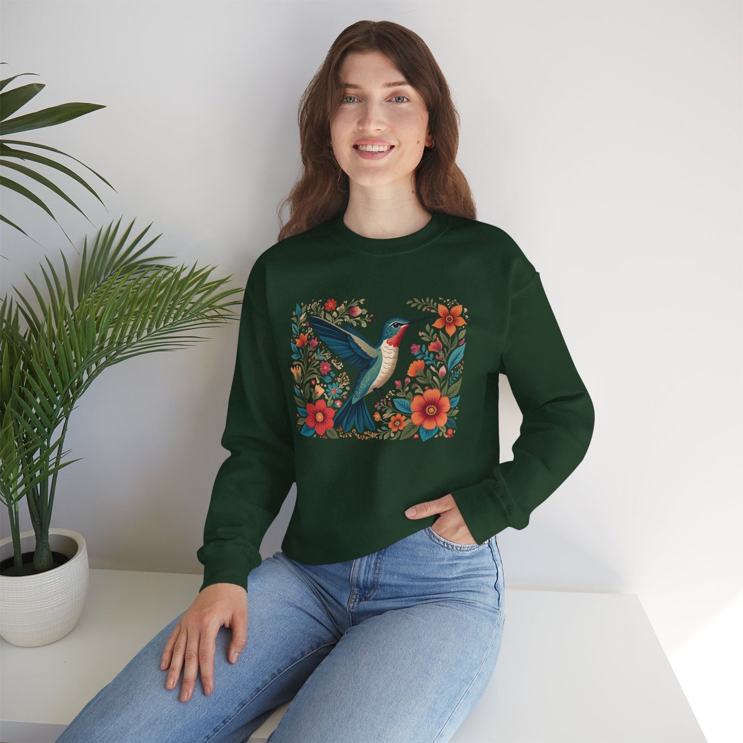 Hummingbird In Bloom Graphic Unisex Crewneck Sweatshirt