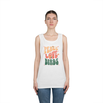 The Nerdy Birder Peace Love Birds Tank Top, Gift for Bird Lovers, Unisex Summer Wear, Fun Casual Tank