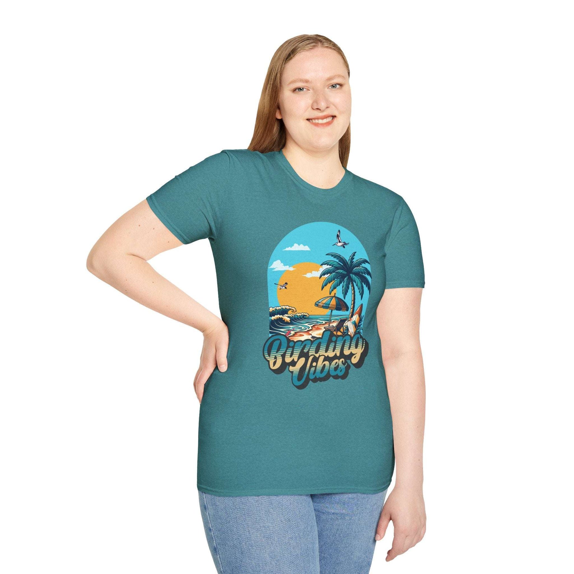 Birding Vibes Unisex Softstyle T-Shirt - Tropical Beach Graphic Tee