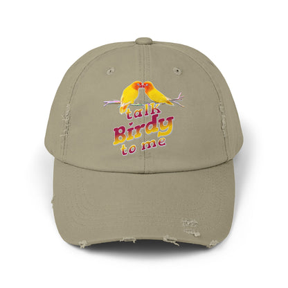 Talk Birdy To Me Distressed Cap, Casual Hat for Bird Lovers, Unique Gift for Nature Enthusiasts, Trendy Apparel for Outdoor Adventures