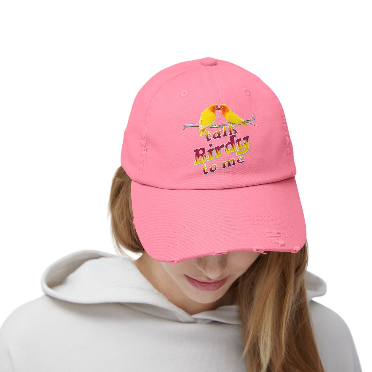 Talk Birdy To Me Distressed Cap, Casual Hat for Bird Lovers, Unique Gift for Nature Enthusiasts, Trendy Apparel for Outdoor Adventures