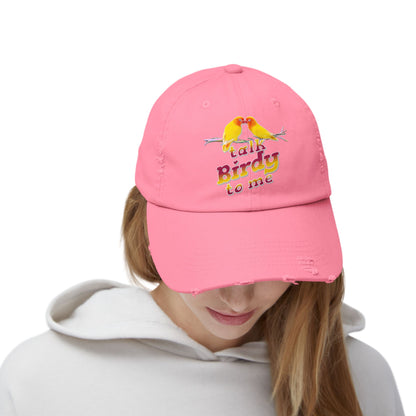 Talk Birdy To Me Distressed Cap, Casual Hat for Bird Lovers, Unique Gift for Nature Enthusiasts, Trendy Apparel for Outdoor Adventures