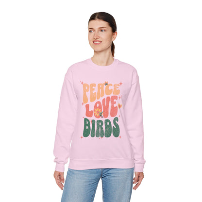 Peace Love Birds Crewneck Sweatshirt - Unisex Cozy Fashion for Nature Lovers