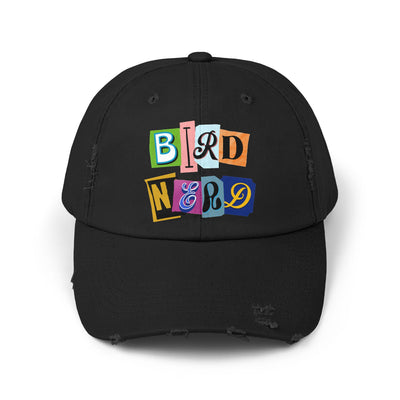 The Nerdy Birder - "Bird Nerd" Distressed Cap, Casual Hat for Bird Lovers, Unique Gift for Nature Enthusiasts, Trendy Apparel for Outdoor Adventures