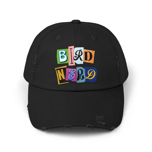 The Nerdy Birder - "Bird Nerd" Distressed Cap, Casual Hat for Bird Lovers, Unique Gift for Nature Enthusiasts, Trendy Apparel for Outdoor Adventures