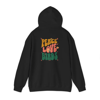 Peace Love Birds Unisex Hoodie Back Design - Cozy Sweatshirt for Nature Lovers