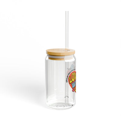 The Nerdy Birder Love Without Limits 16oz Sipper Glass With Bamboo Lid
