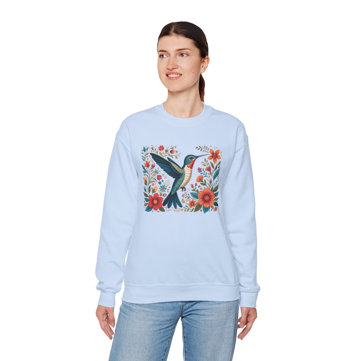 Hummingbird In Bloom Graphic Unisex Crewneck Sweatshirt