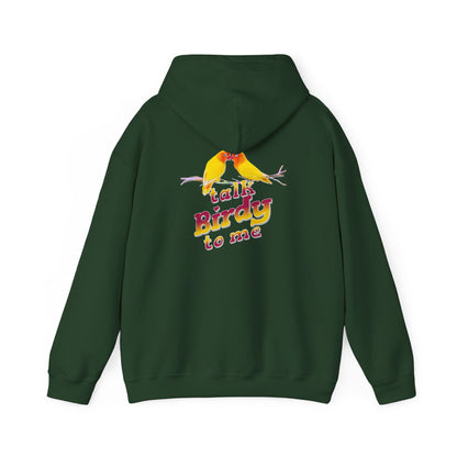 The Nerdy Birder - "Talk Birdy to Me" Back Design Unisex Hoodie - Cozy Sweatshirt for Nature Lovers