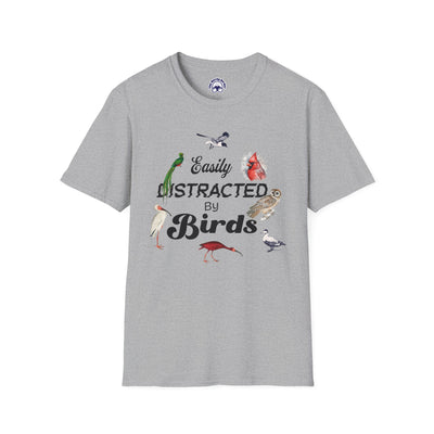 Easily Distracted by Birds T-Shirt - Unisex Softstyle Tee for Bird Lovers