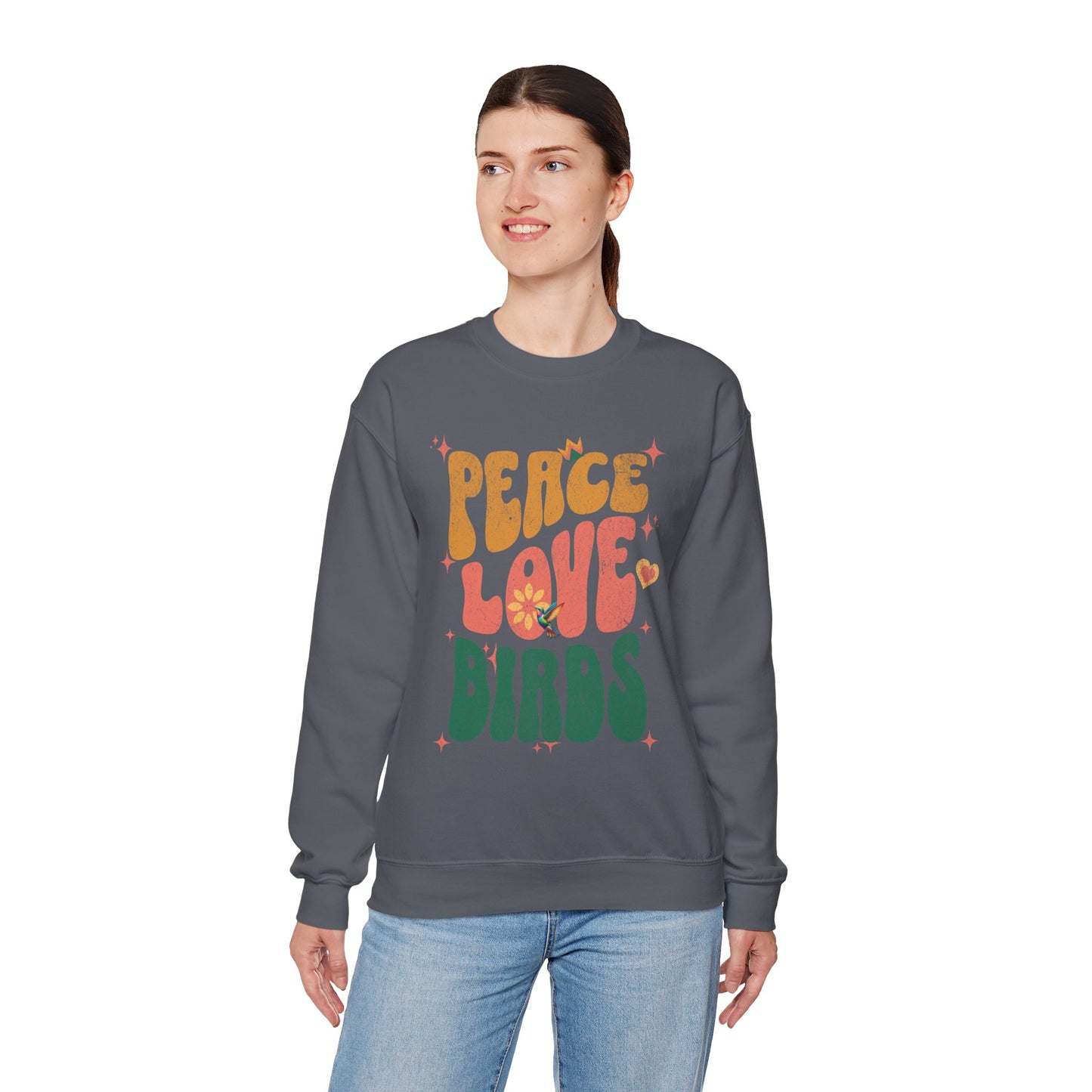 Peace Love Birds Crewneck Sweatshirt - Unisex Cozy Fashion for Nature Lovers