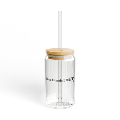 The Nerdy Birder I Love Hummingbirds 16oz Sipper Glass With Bamboo Lid