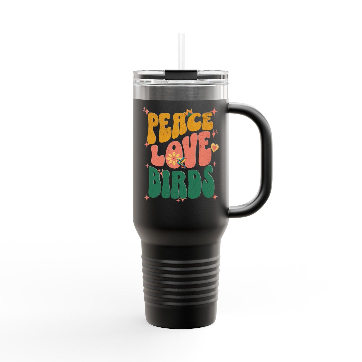 The Nerdy Birder Peace Love Birds Insulated Travel Mug, 40oz