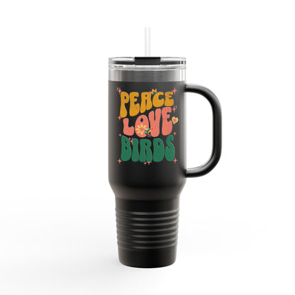 The Nerdy Birder Peace Love Birds Insulated Travel Mug, 40oz