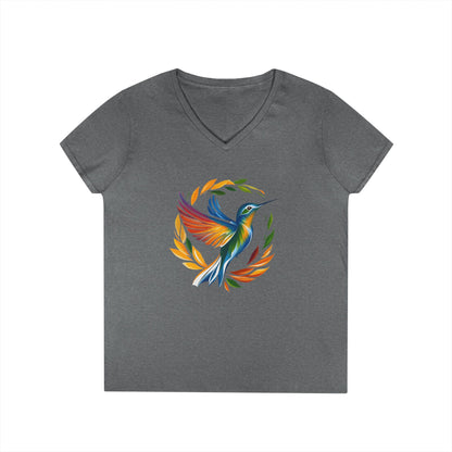 Rainbow Hummingbird Ladies' V-Neck T-Shirt
