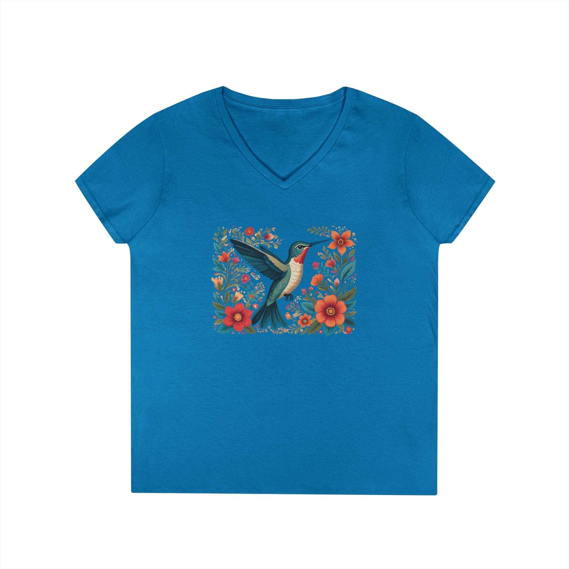 Hummingbird Blooms Ladies' V-Neck T-Shirt