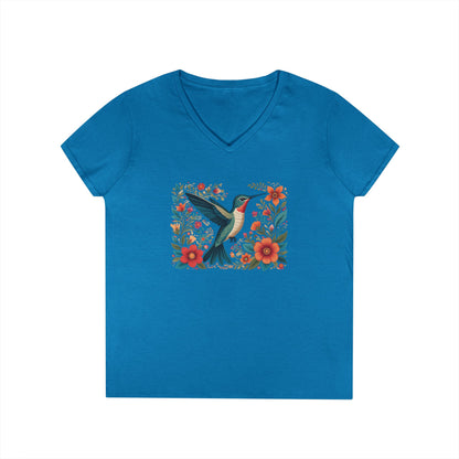 Hummingbird Blooms Ladies' V-Neck T-Shirt