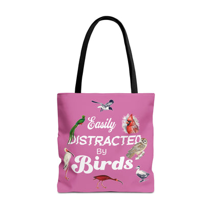 Easily Distracted by Birds Tote Bag in Pink - Fun and Quirky Bird Design for Bird Lovers