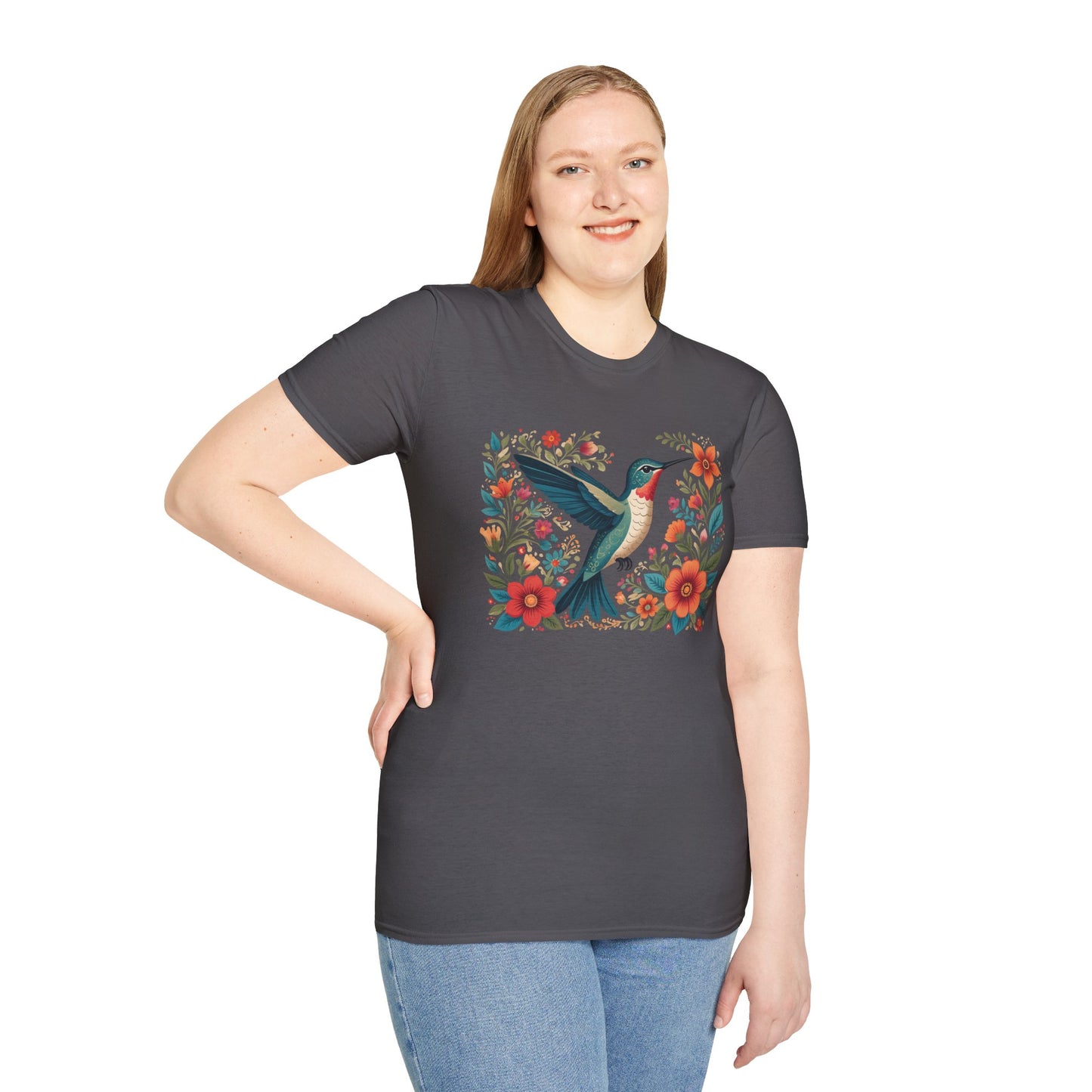 Hummingbird in Bloom Unisex Softstyle T-Shirt