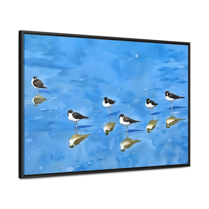 Serene Bird Reflection Canvas Wrap - Horizontal Wall Art for Nature Lovers